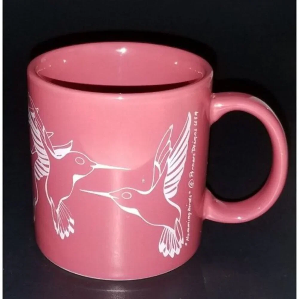 Hummingbirds Pink White Mug Coffee Cup Designs USA